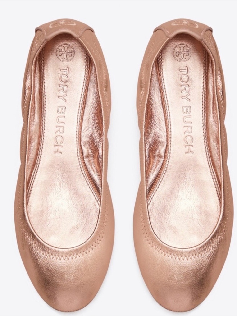 Tory Burch Metallic Rose Gold Eddie Flats
